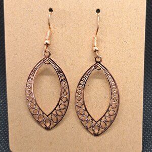 Copper Colored Oval Dangle Earrings with Lace Design
